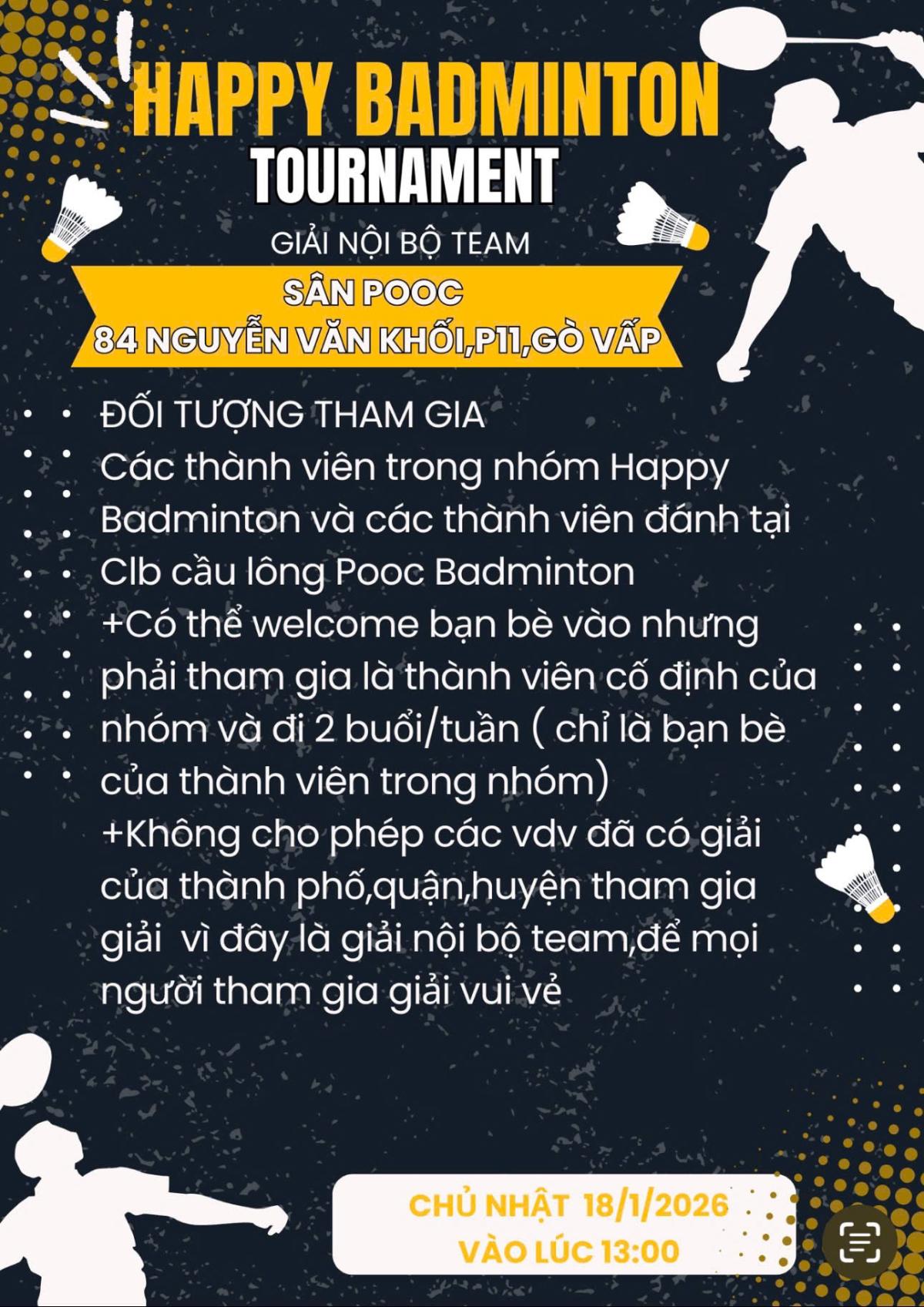 GIẢI CẦU LÔNG NỘI BỘ CLB HAPPY BADMINTON TOURNAMENT