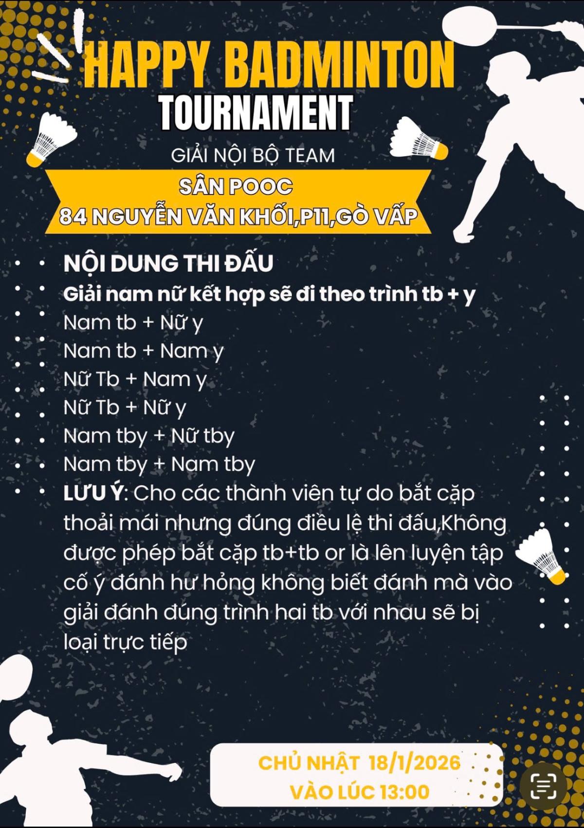 GIẢI CẦU LÔNG NỘI BỘ CLB HAPPY BADMINTON TOURNAMENT