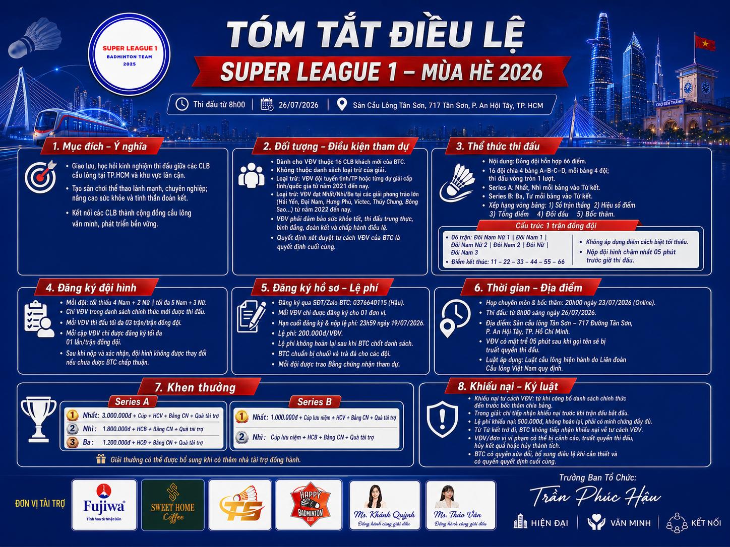 GIẢI CẦU LÔNG ĐỒNG ĐỘI SUPER LEAGUE 1 - MÙA HÈ NĂM 2026
