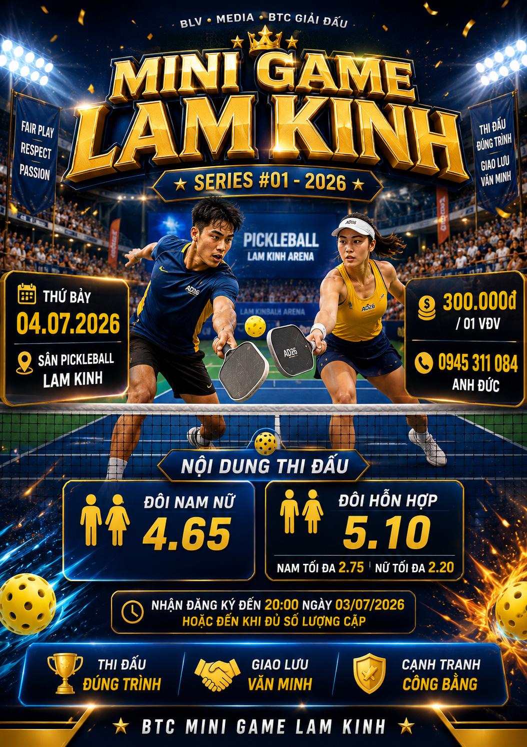 Mini game lam kinh ngày 4/7/2026 đôi hỗn hợp 5.1 + đôi nam nữ 4.65