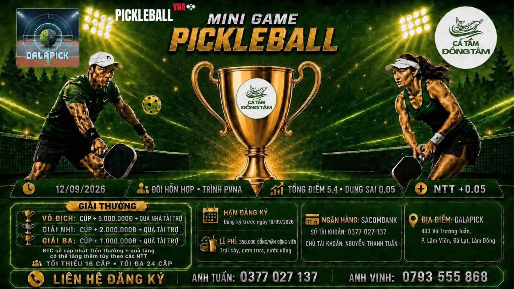 Minigame Pickleball Tranh Cúp Cá Tầm Đồng Tâm