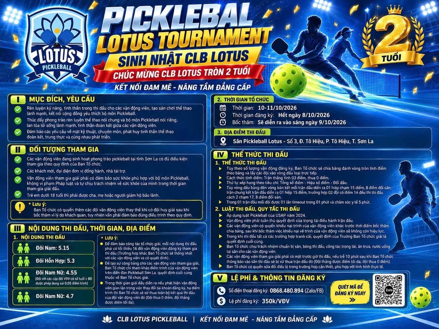 Giải pickleball sinh nhật lotus lần 2 nội dung đôi hỗn hợp 5.15 đôi nam nữ 4.7