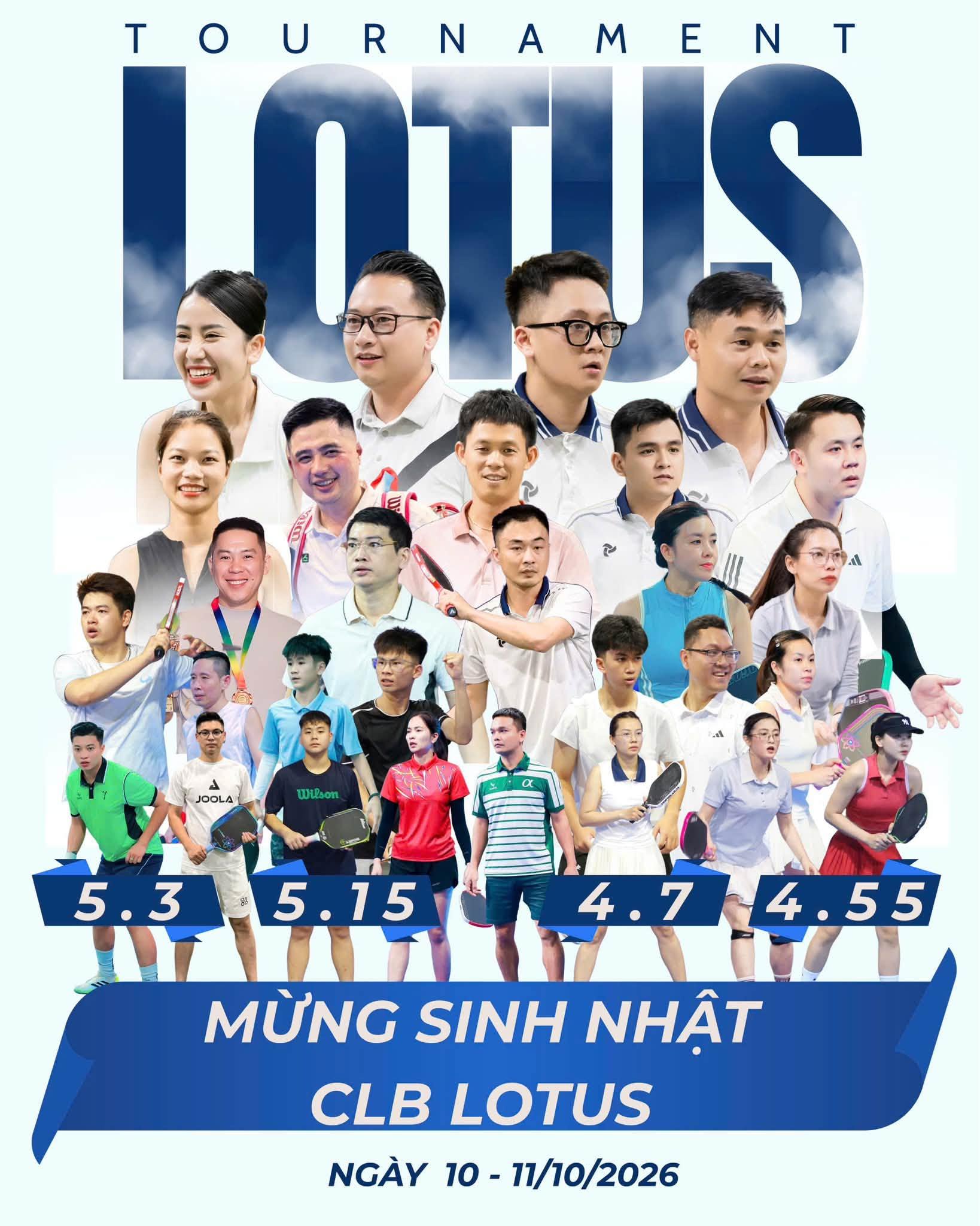 Giải pickleball sinh nhật lotus lần 2 nội dung đôi hỗn hợp 4.55 đôi hỗn hợp 5.3 đôi nữ 4.2