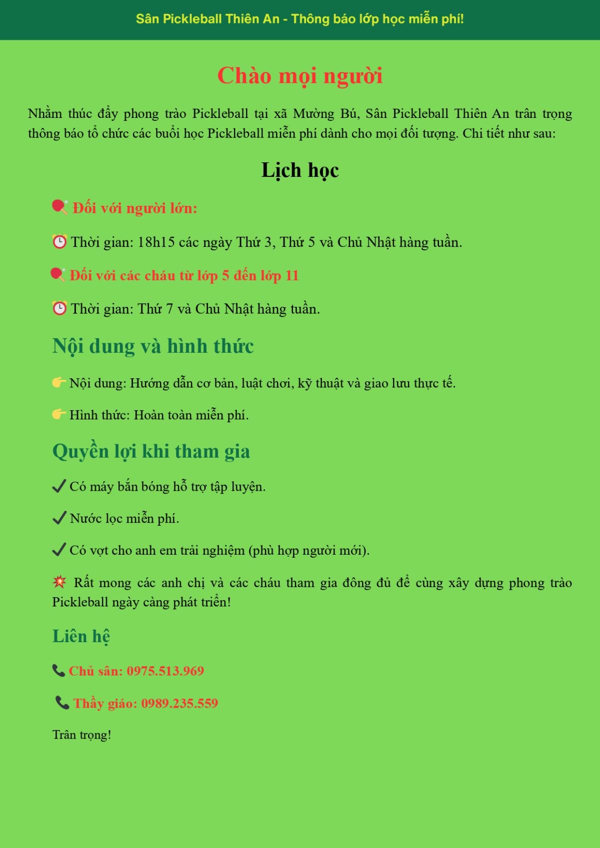 Sân pickleball Thiên An Sân pickleball Thiên An